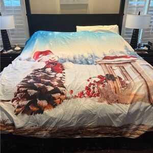 Festive Holiday duvet set with Snowman and Pinecone Design